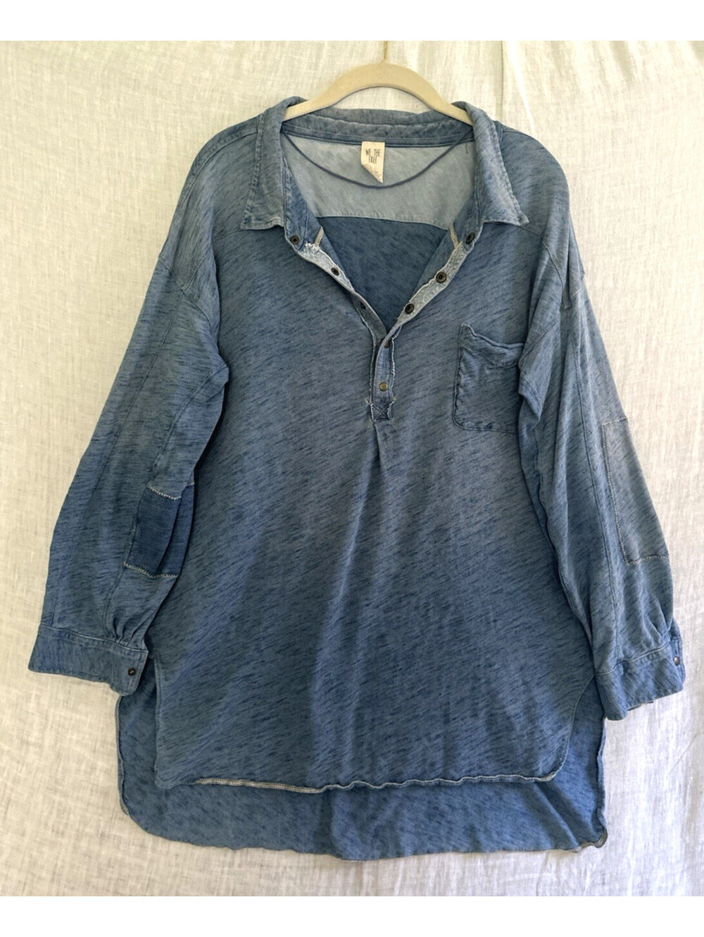 Free People We the Free Blue Oversized  Henley Size Large